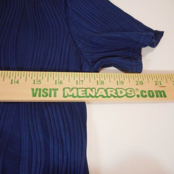 Micoson Women's size S Short Sleeve Tee Navy Blue Wavy Textured Stretch Blouse - Picture 5 of 8